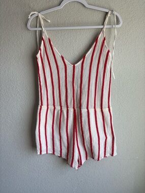 Rip Curl Red & White Striped Tie-Shoulder Romper